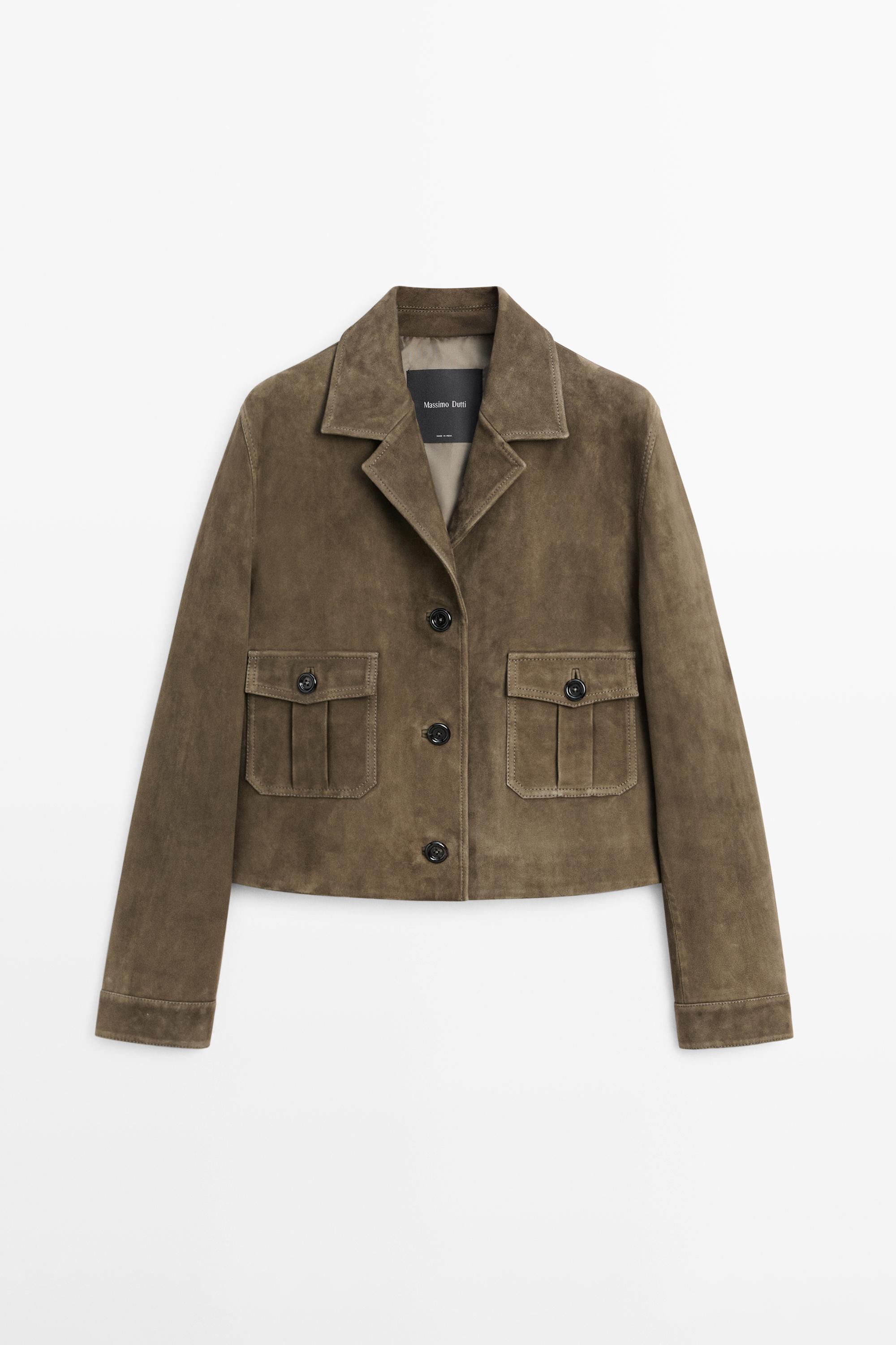 Veste courte en cuir effet daim